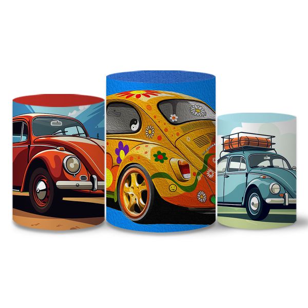Trio Capas Cilindros Tema Fusca Veste Fácil C/ Elástico 