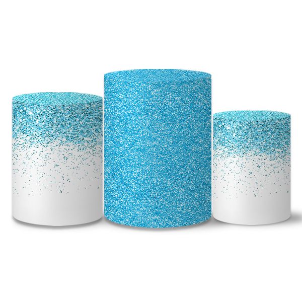 Trio Capas Cilindros Glitter Branco e Azul Veste Fácil C/ Elástico