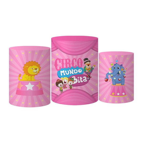 Trio Capas Cilindros Tema Mundo Bita Circo Rosa Veste Fácil C/ Elástico