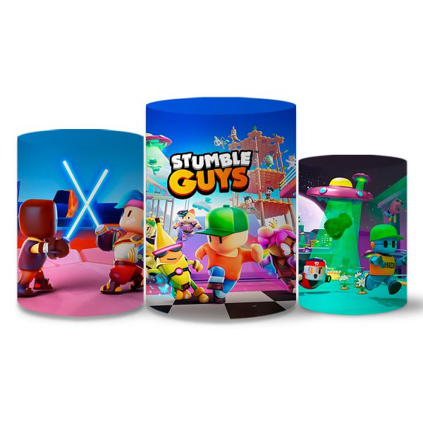 Trio Capas Cilindros Tema Stumble Guys Veste Fácil C/ Elástico