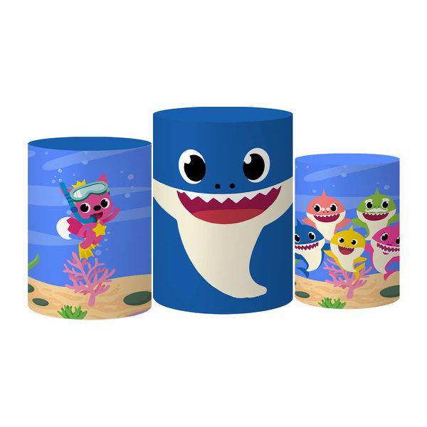 Trio Capas Cilindros Tema Baby Shark Azul Veste Fácil C/ Elástico