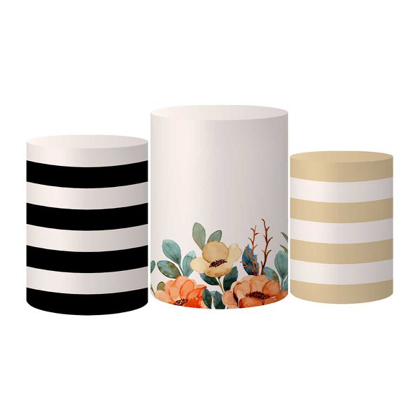 Trio Capas Cilindros Tema 15 Anos Floral Veste Fácil C/ Elástico