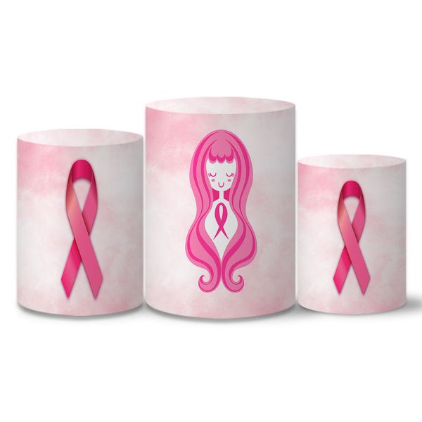 Trio Capas Cilindros Tema Outubro Rosa 2 Veste Fácil C/ Elástico