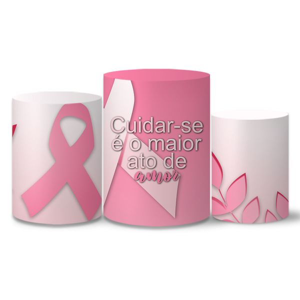 Trio Capas Cilindros Tema Outubro Rosa Veste Fácil C/ Elástico