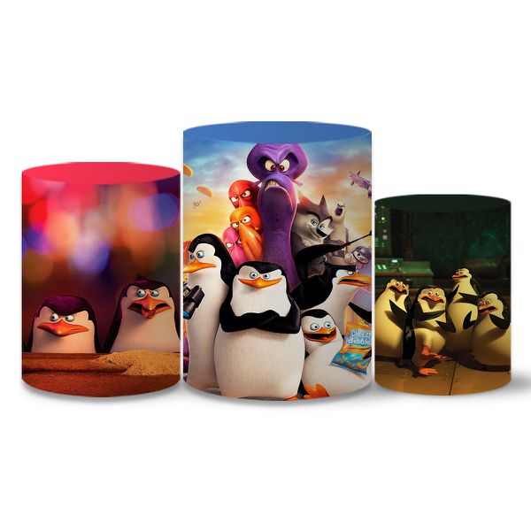Trio Capas Cilindros Tema Pinguins de Madagascar Veste Fácil C/ Elástico