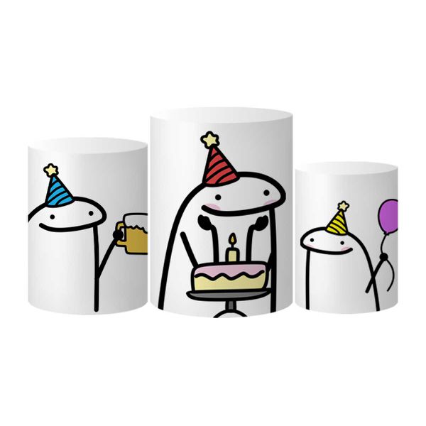 Trio Capas Cilindros Tema Flork Feliz Aniversário Veste Fácil C/ Elástico