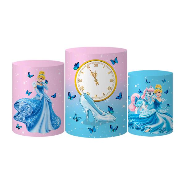 Trio Capas Cilindros Tema Cinderela Borboletas Veste Fácil C/ Elástico