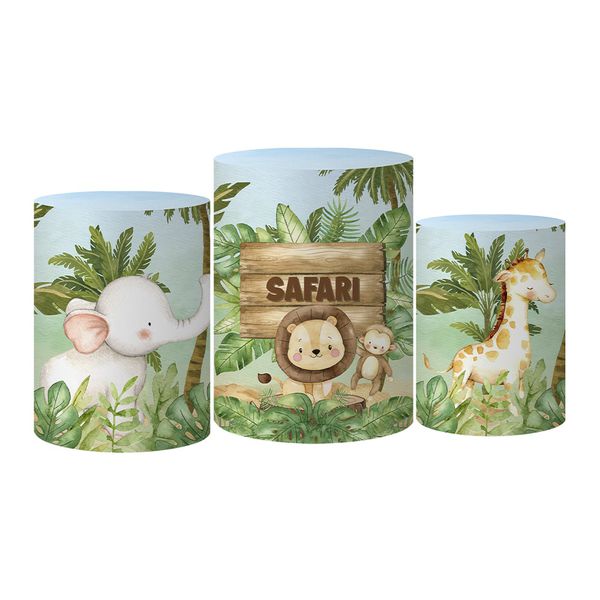 Trio Capas Cilindro Tema Safari Aquarela Veste Fácil C/ Elástico