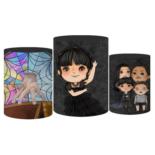 Trio Capas Cilindro Tema Wandinha Cute Veste Fácil C/ Elástico
