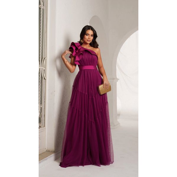 Vestido Lia Tule Fúcsia 