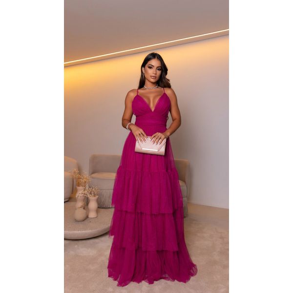 Vestido Ellen Tule Fúcsia 