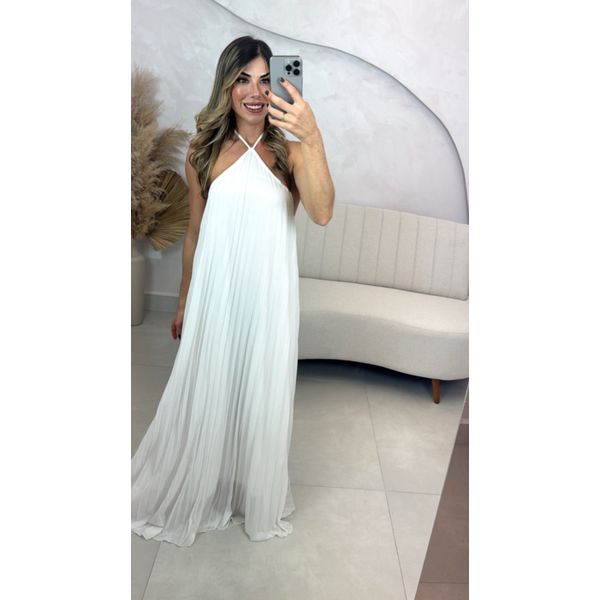 Vestido Plissado Off White