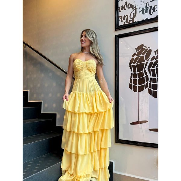 vestido Lorena amarelo manteiga