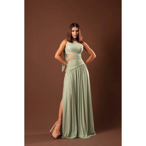 Vestido Stéfany s manga verde menta
