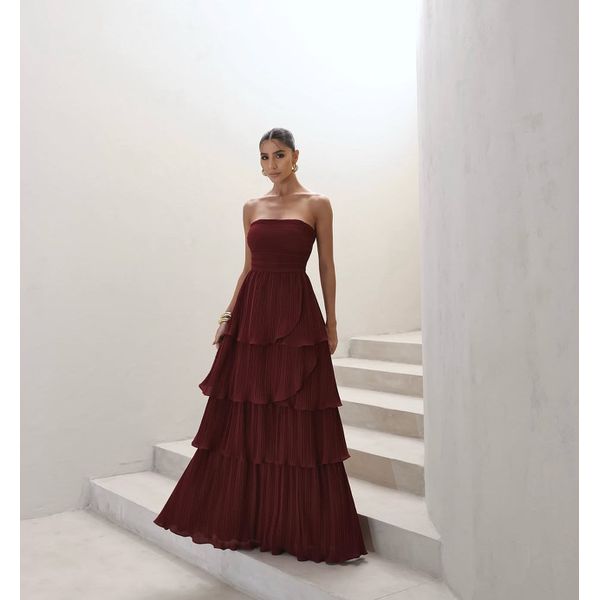 Vestido Hanna Plissado Marsala