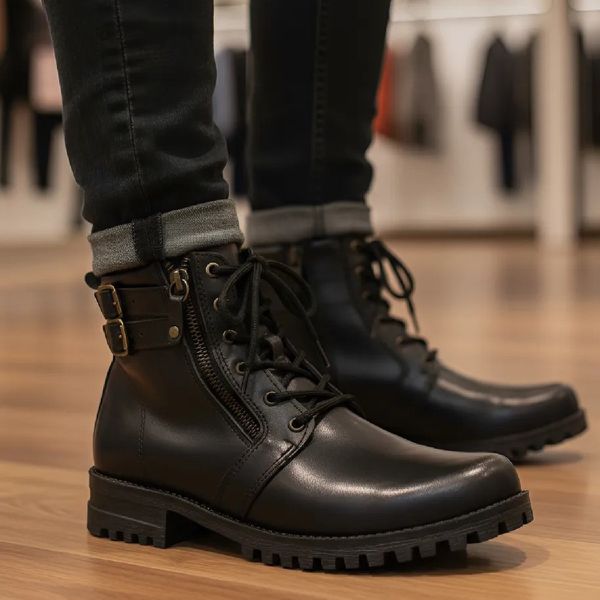 Bota Coturno Casual Feminina Dorf Couro Preto 