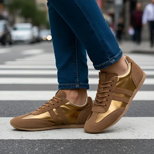 Tenis Feminino Casual Dorf Retro Couro Terra e Bronze