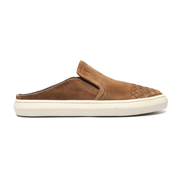 Sapato Masculino Mule Casual Bico Tresse Camurça Ocre