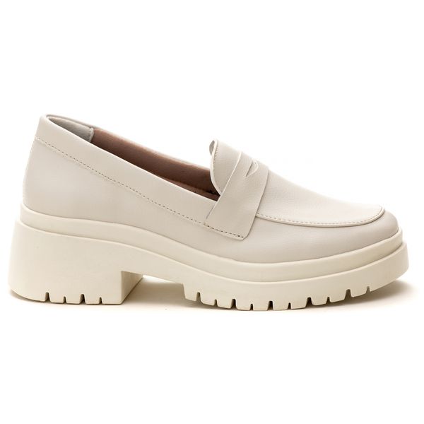 Mocassim Feminino Tratorado Off White Liso Estilo Shoes