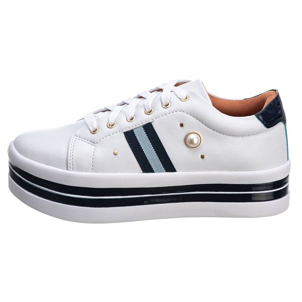 Tênis Feminino Plataforma Branco/Pérola