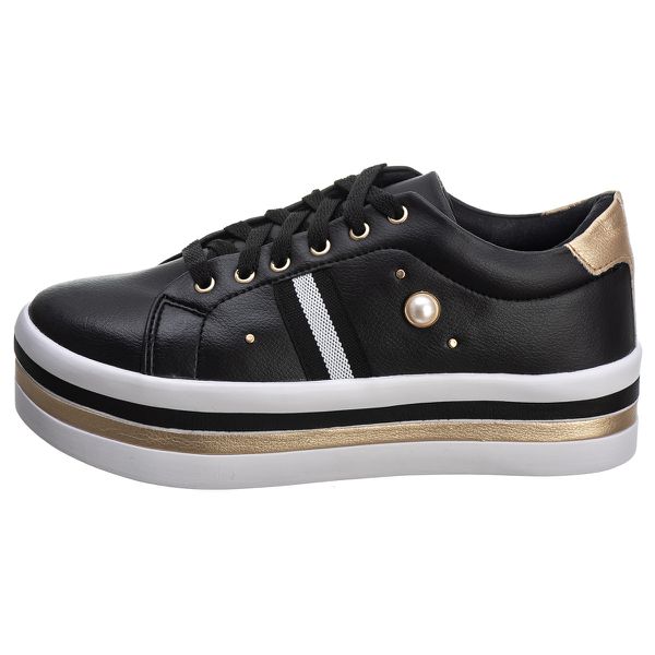 Tênis Feminino Plataforma Preto/Pérola