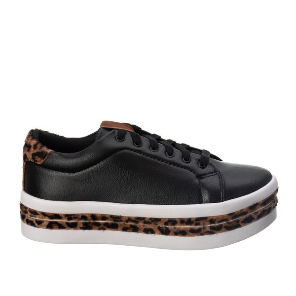 Tênis Feminino Plataforma Animal Print Preto Onça 