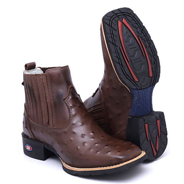 Botina Texana Austin - Avestruz Marrom