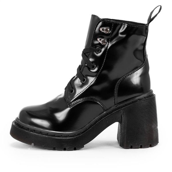 Coturno Plataforma Camélia Estilo Veggie Verniz Preto