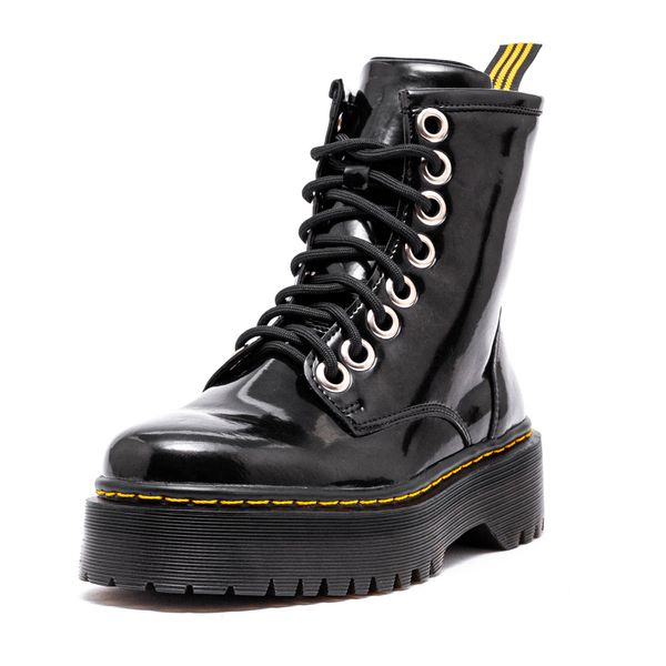 Bota Coturno Masculino Tratorada Estilo Inglesa Verniz Preto Prata