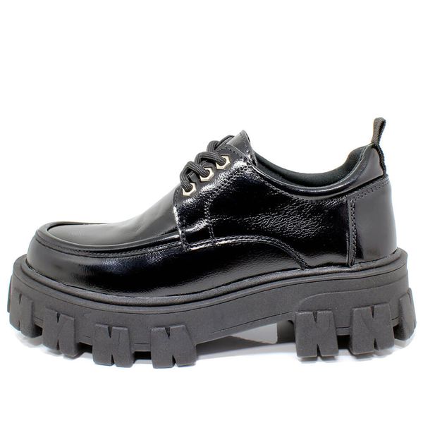 Sapato Tratorado Estilo Veggie Verniz Croco Fiorenze Preto