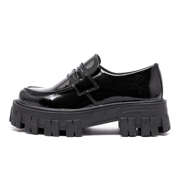 Sapato Mocassim Tratorado Briggite Estilo Veggie Verniz Preto
