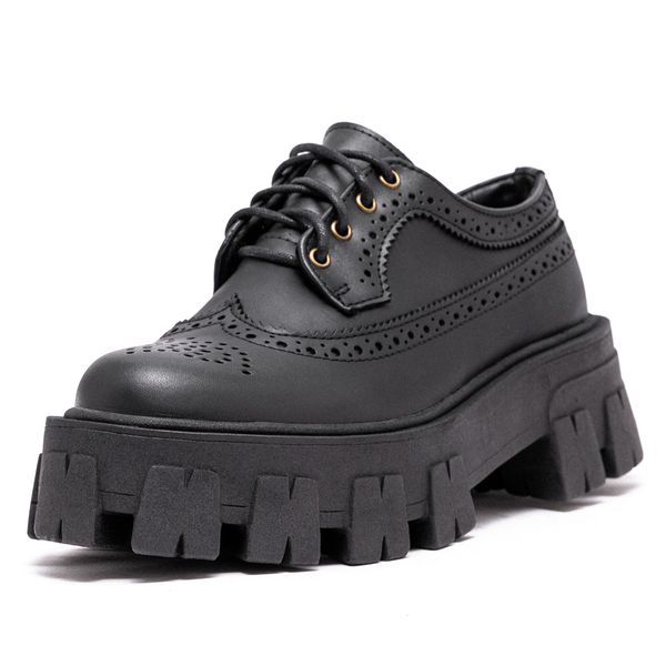 Sapato Oxford Tratorado Estilo Veggie Rolly Preto
