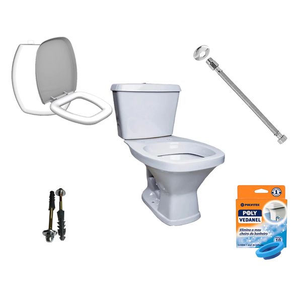 Kit Banheiro Com Vaso Acoplado Quadrado, Assento Sanitário e Vários Itens