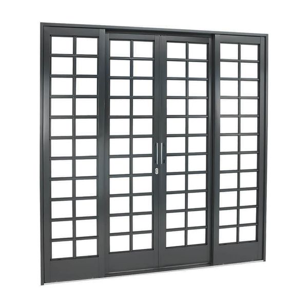 Porta De Correr Quadriculada Com 4 Folhas De Aço Cinza 200x210 Cm Lojas Eterfran Materiais 7741