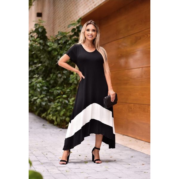 Vestido De Bico Bicolor Pink Com Off