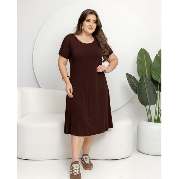 Vestido Básico Curto Viscolycra Marrom