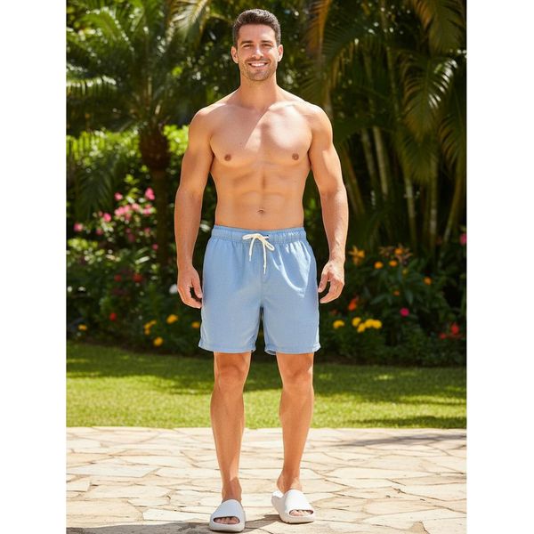 Short De Linho Masculino Azul Claro