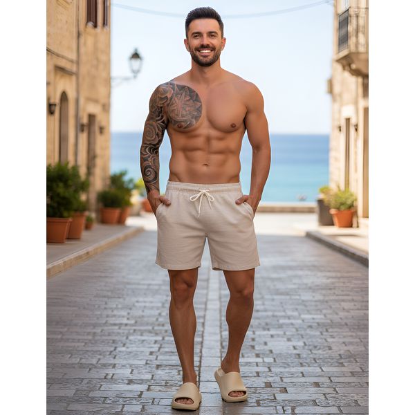 Short De Linho Masculino Palha