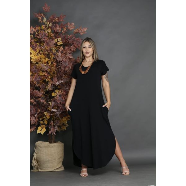 Vestido Camisetão Manga Curta Preto