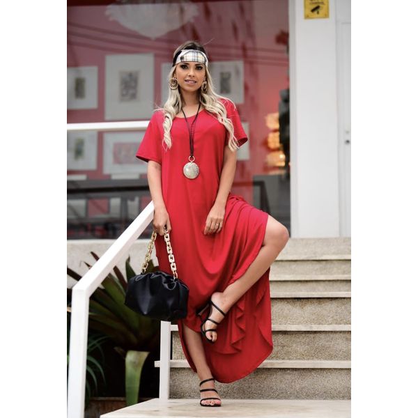 Vestido Camisetão Manga Curta Vermelho