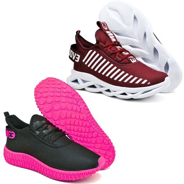 Kit 2 Tênis Unissex Evoltenn Easy Modelos Diferentes Bordo e Preto Rosa