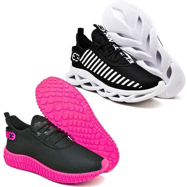 Kit 2 Tênis Unissex Evoltenn Easy Modelos Diferentes Preto e Branco e Preto Rosa