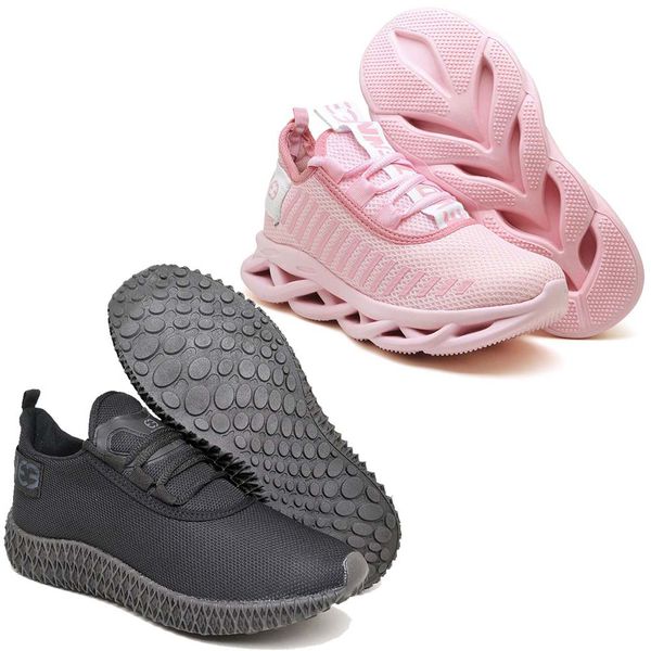Kit 2 Tênis Unissex Evoltenn Easy Modelos Diferentes Rosa e Black