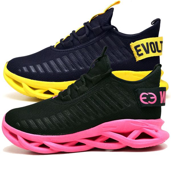 Kit 2 Tênis Easy Style Unissex Evoltenn Solado Trançado Moderno Preto Pink e Preto Amarelo