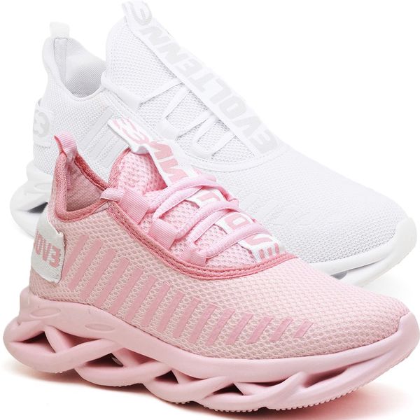 Kit 2 Tênis Easy Style Unissex Evoltenn Solado Trançado Moderno White e Rosa