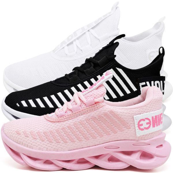 Kit 3 Tênis Easy Style Unissex Evoltenn Solado Trançado White, Rosa e Preto Branco