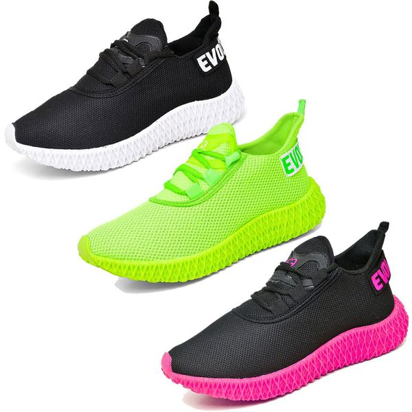 Kit 3 Tênis Boost Unissex Evoltenn Esportivo Colmeia Verde, Preto Rosa e Preto Branco