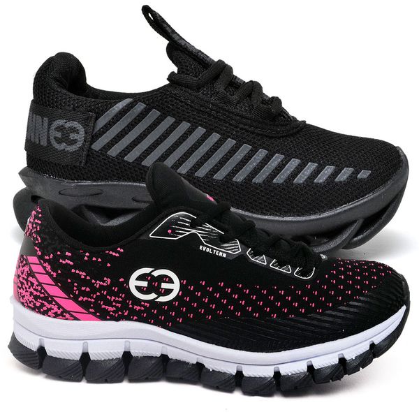 Kit 2 Tênis Infantil Evoltenn Trança e Impacto Black e Pink