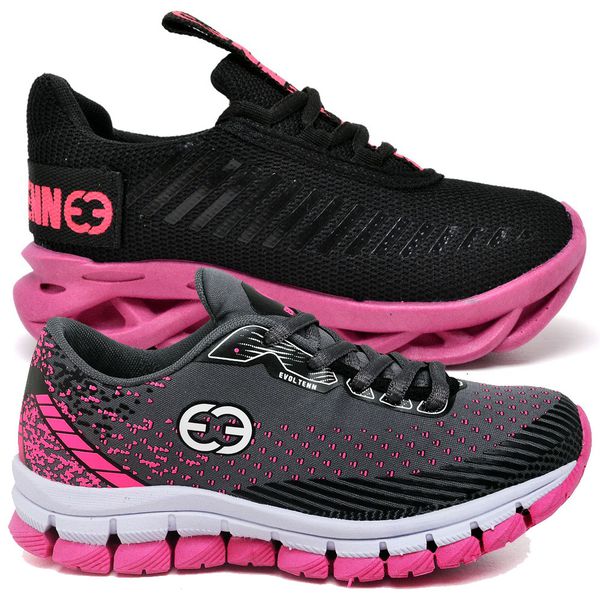 Kit 2 Tênis Infantil Evoltenn Trança e Impacto Pink e Cinza Rosa