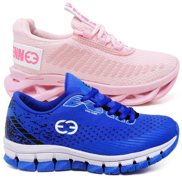 Kit 2 Tênis Infantil Evoltenn Trança e Impacto Rosa e Azul